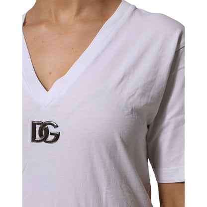 Dolce & Gabbana White Cotton V-Neck Short Sleeves T-Shirt Dolce & Gabbana