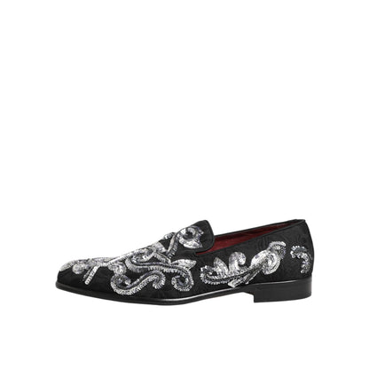Dolce & Gabbana Black Silver Sequined Loafers Men Dress Shoes
