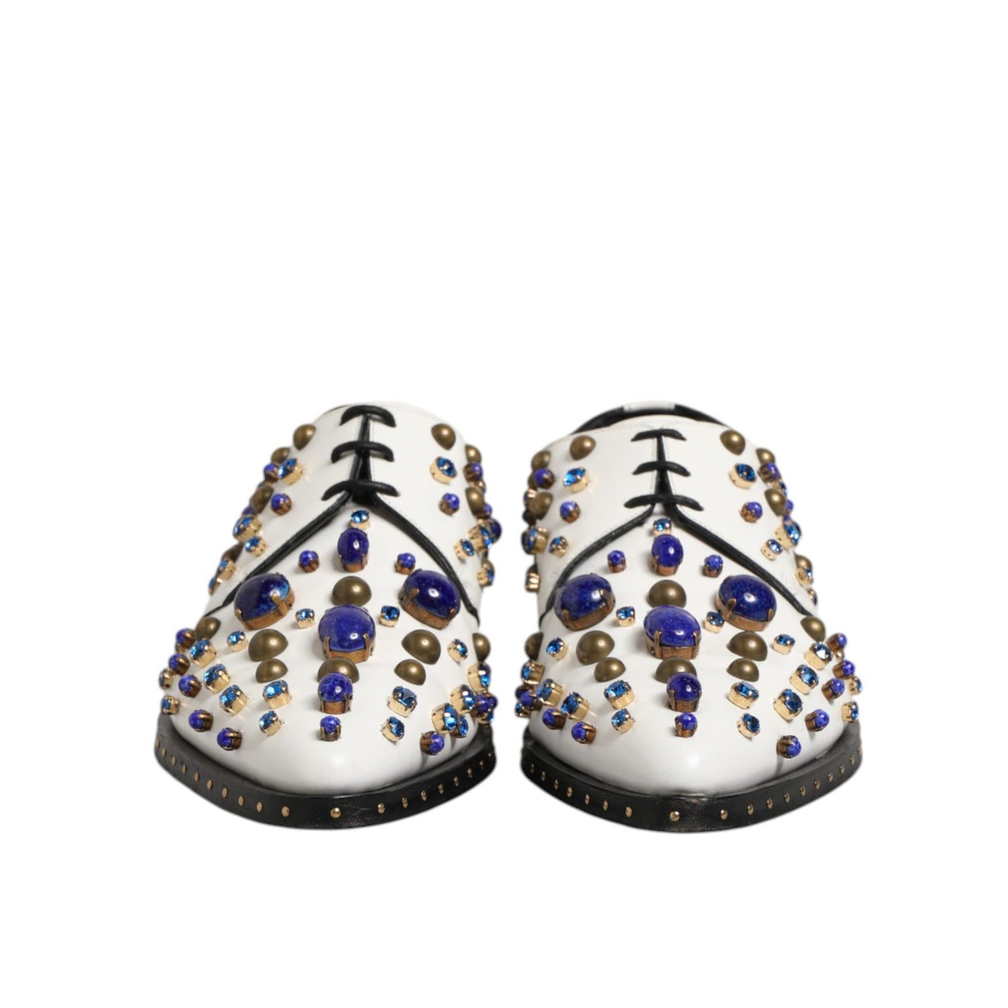 Dolce & Gabbana White Leather Crystals Embellished Dress Shoes Dolce & Gabbana