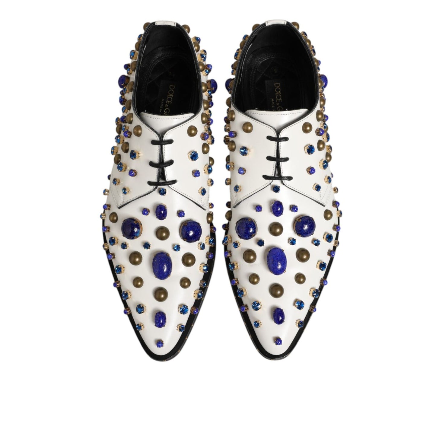 Dolce & Gabbana White Leather Crystals Embellished Dress Shoes Dolce & Gabbana