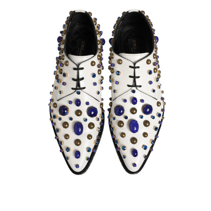 Dolce & Gabbana White Leather Crystals Embellished Dress Shoes Dolce & Gabbana