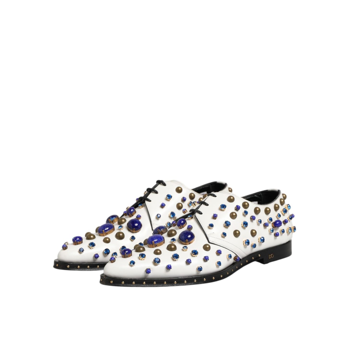 Dolce & Gabbana White Leather Crystals Embellished Dress Shoes Dolce & Gabbana