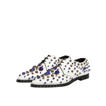 Dolce & Gabbana White Leather Crystals Embellished Dress Shoes Dolce & Gabbana