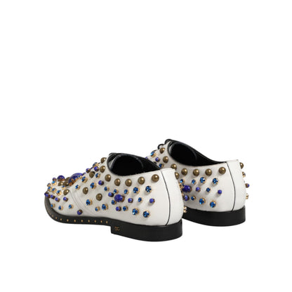 Dolce & Gabbana White Leather Crystals Embellished Dress Shoes Dolce & Gabbana