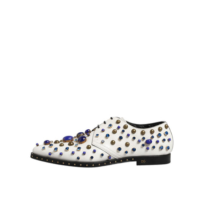 Dolce & Gabbana White Leather Crystals Embellished Dress Shoes Dolce & Gabbana