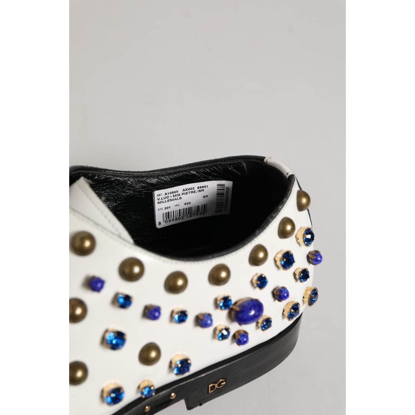 Dolce & Gabbana White Leather Crystals Embellished Dress Shoes Dolce & Gabbana
