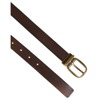 Dolce & Gabbana Brown Classic Gold Metal Logo Buckle Men Belt Dolce & Gabbana