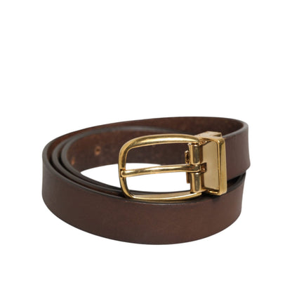 Dolce & Gabbana Brown Classic Gold Metal Logo Buckle Men Belt Dolce & Gabbana