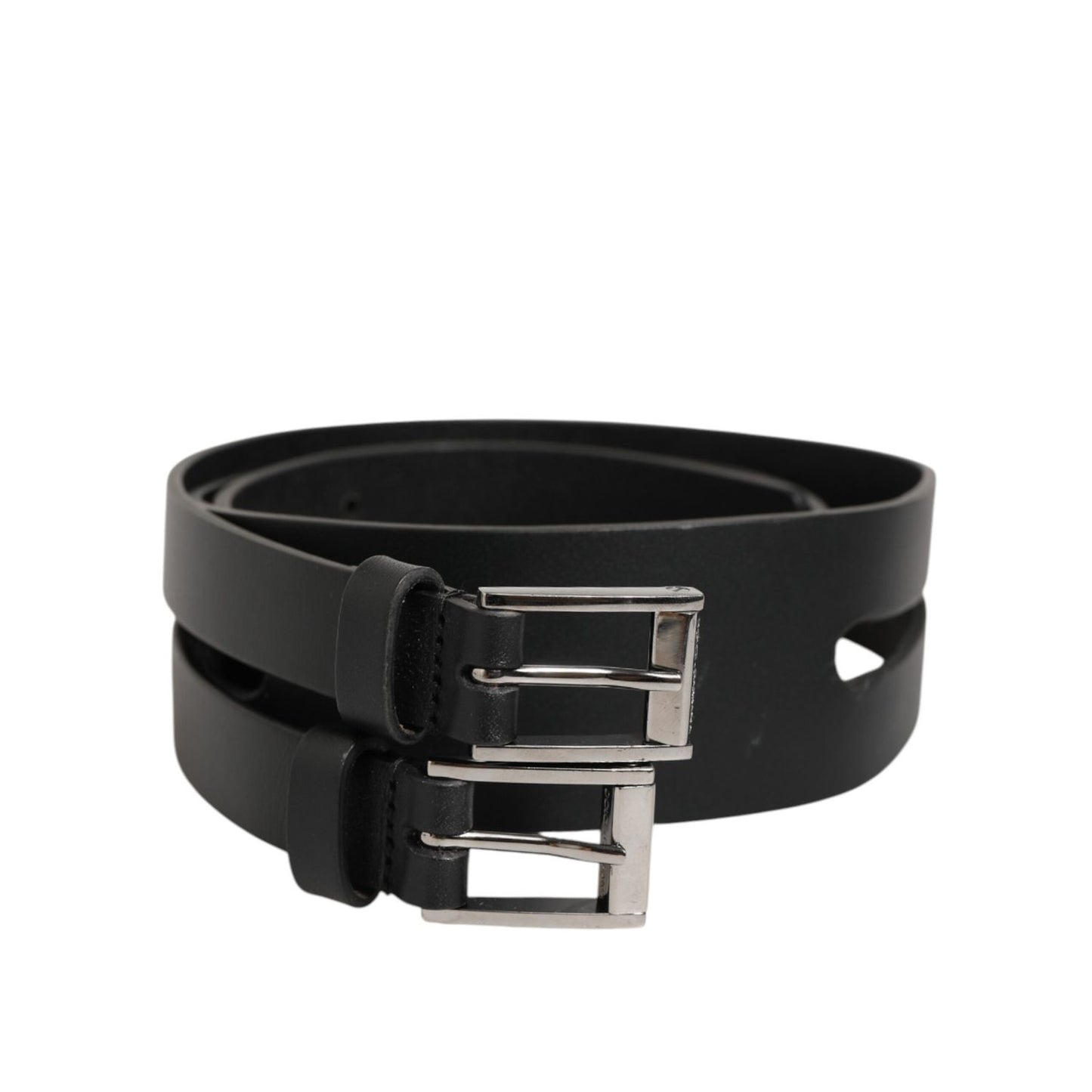 Dolce & Gabbana Black Double Strap Leather Silver Buckle Belt Dolce & Gabbana