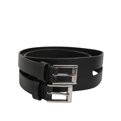 Dolce & Gabbana Black Double Strap Leather Silver Buckle Belt Dolce & Gabbana