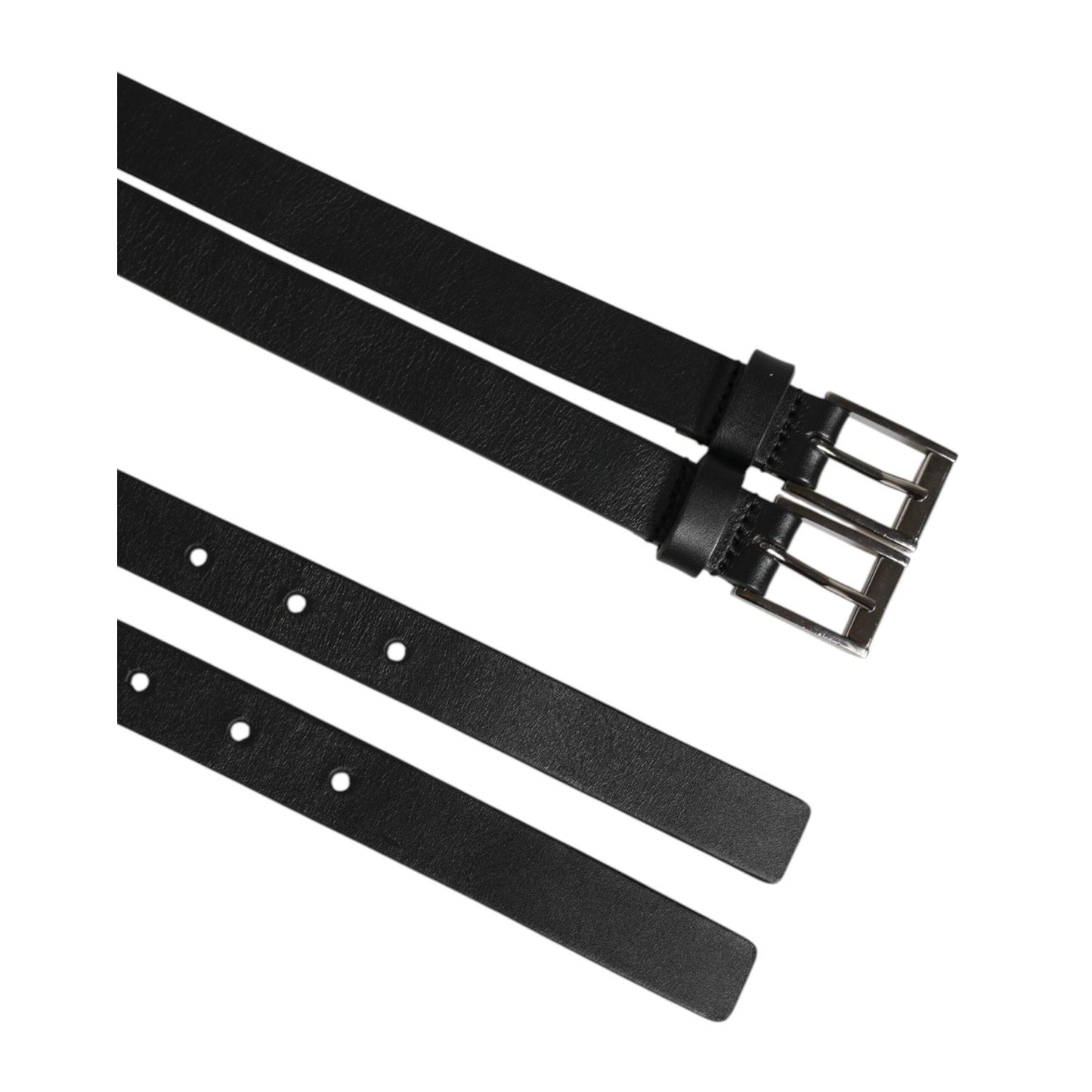 Dolce & Gabbana Black Double Strap Leather Silver Buckle Belt Dolce & Gabbana