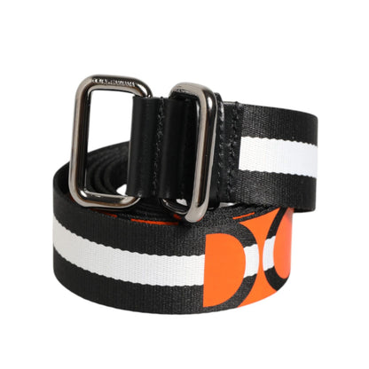 Dolce & Gabbana Black White Striped Logo Metal Buckle Belt Dolce & Gabbana