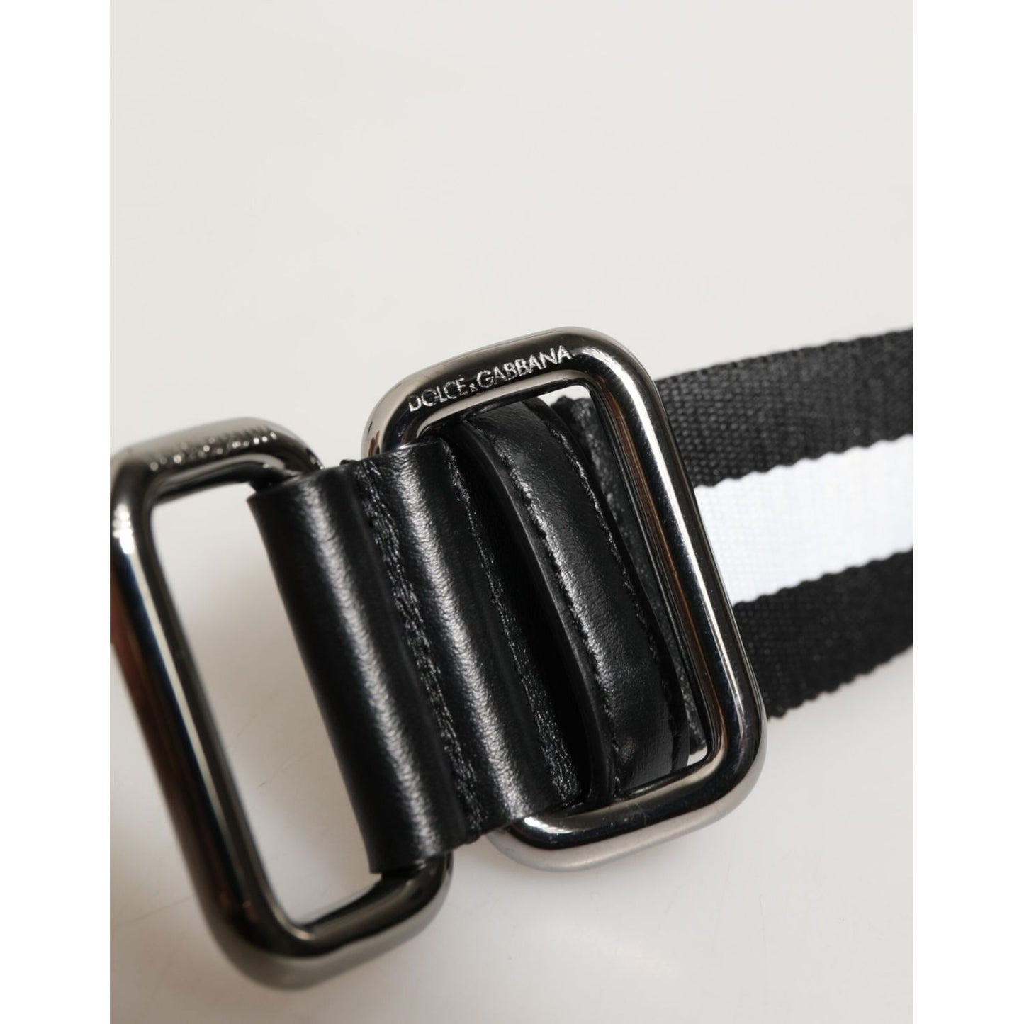 Dolce & Gabbana Black White Striped Logo Metal Buckle Belt Dolce & Gabbana