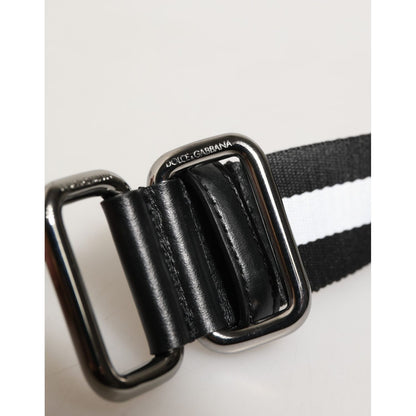 Dolce & Gabbana Black White Striped Logo Metal Buckle Belt Dolce & Gabbana