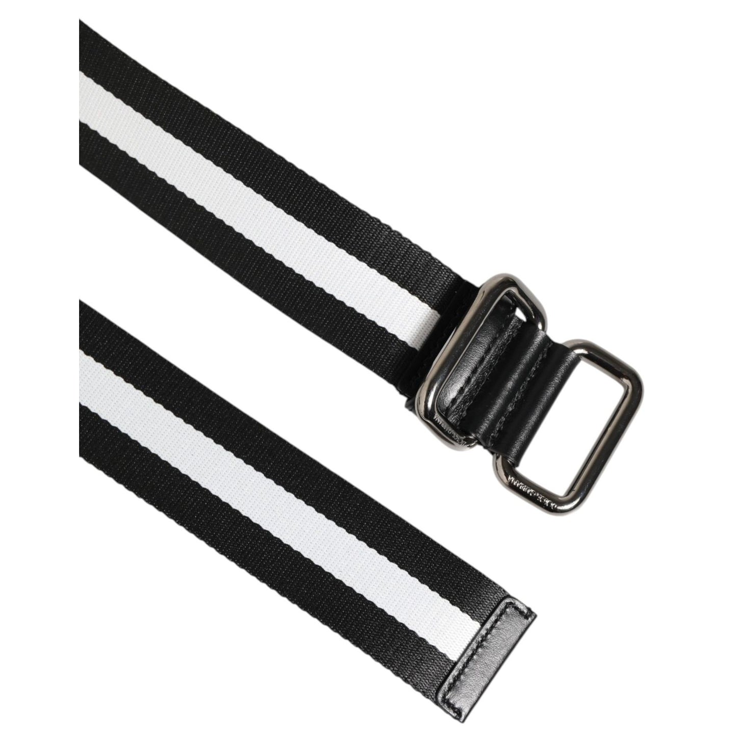 Dolce & Gabbana Black White Striped Logo Metal Buckle Belt Dolce & Gabbana