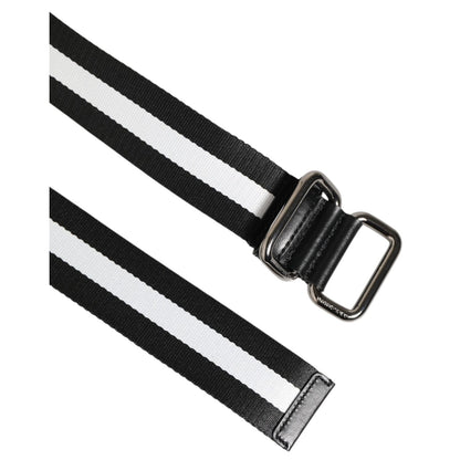 Dolce & Gabbana Black White Striped Logo Metal Buckle Belt Dolce & Gabbana