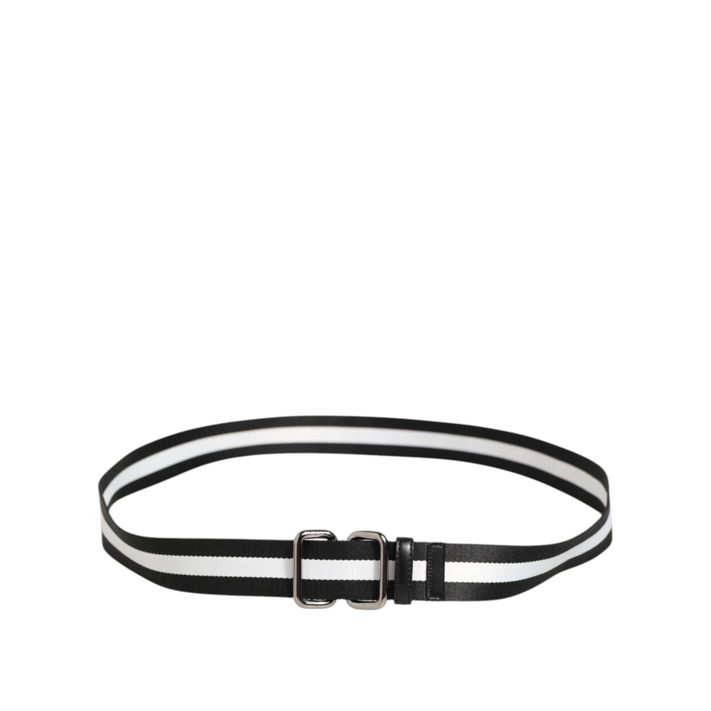 Dolce & Gabbana Black White Striped Logo Metal Buckle Belt Dolce & Gabbana