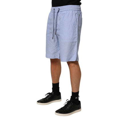 Dolce & Gabbana Light Blue Linen Mid Waist Men Bermuda Shorts Dolce & Gabbana