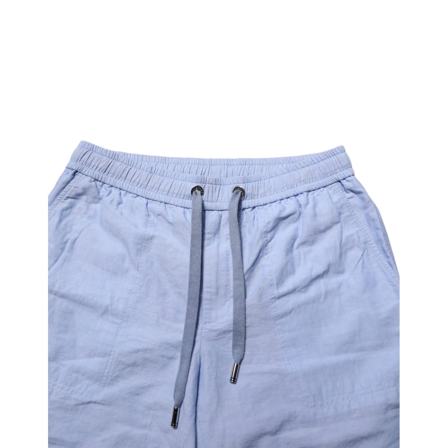 Dolce & Gabbana Light Blue Linen Mid Waist Men Bermuda Shorts Dolce & Gabbana
