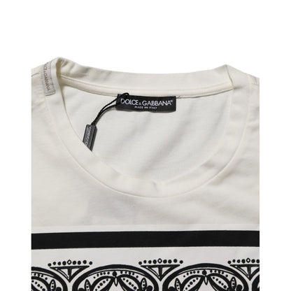 Dolce & Gabbana White Cotton Logo Bandana Print Men T-shirt Dolce & Gabbana