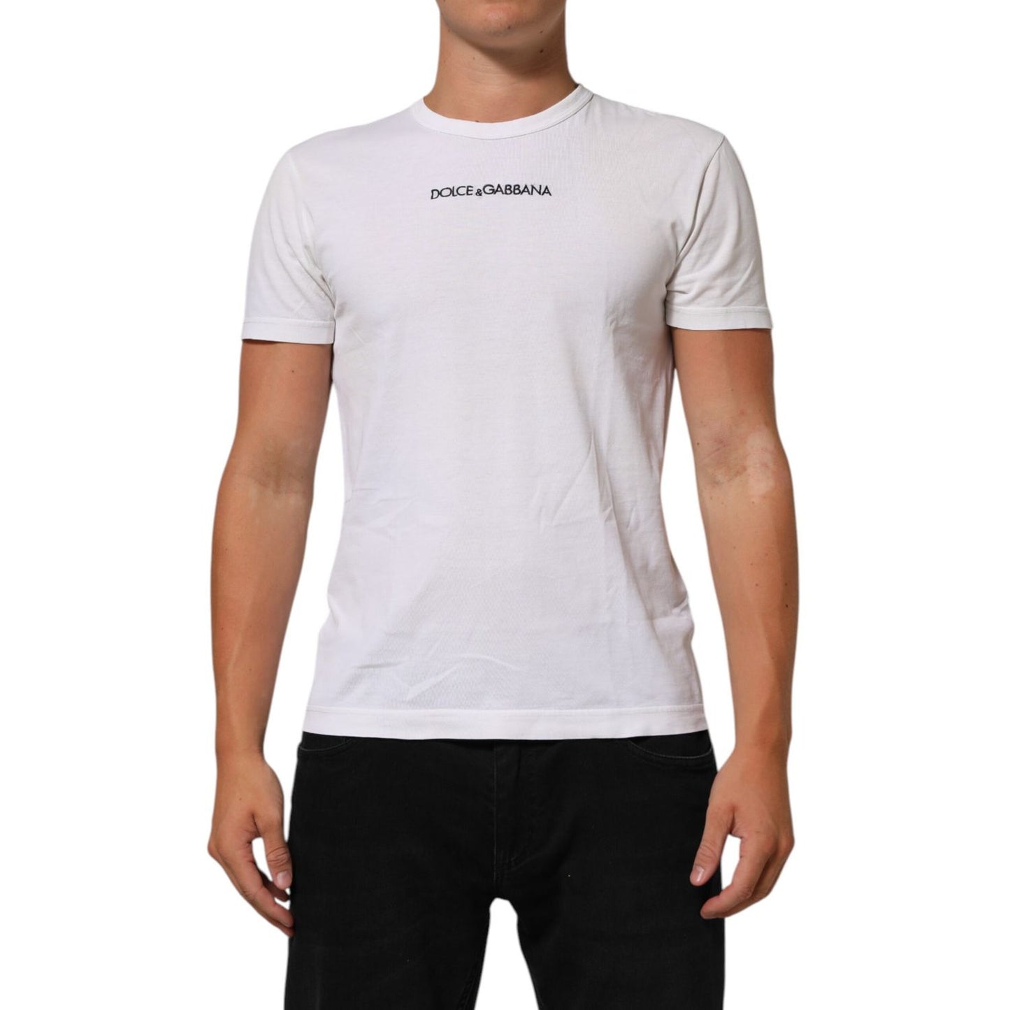 Dolce & Gabbana White Logo Print Cotton Crew Neck Men T-shirt Dolce & Gabbana