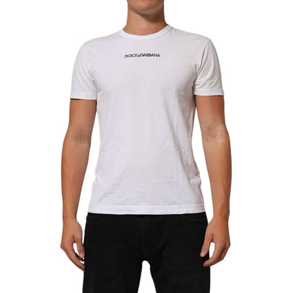 Dolce & Gabbana White Logo Print Cotton Crew Neck Men T-shirt Dolce & Gabbana