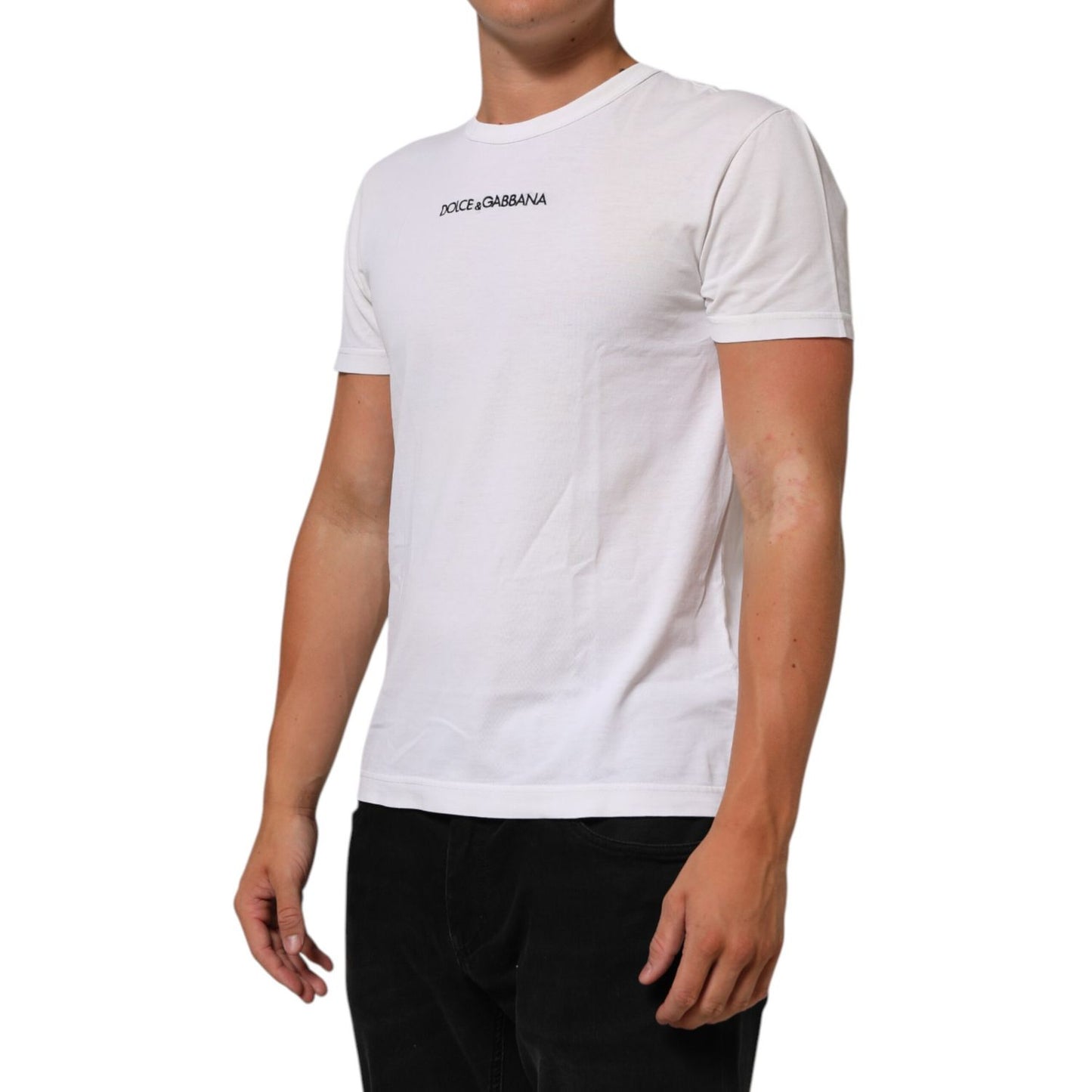 Dolce & Gabbana White Logo Print Cotton Crew Neck Men T-shirt Dolce & Gabbana