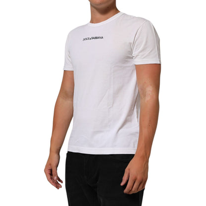 Dolce & Gabbana White Logo Print Cotton Crew Neck Men T-shirt Dolce & Gabbana