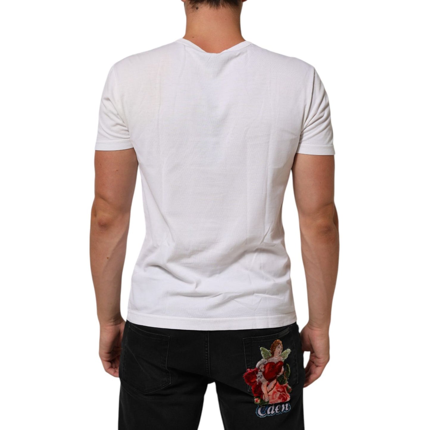 Dolce & Gabbana White Logo Print Cotton Crew Neck Men T-shirt Dolce & Gabbana