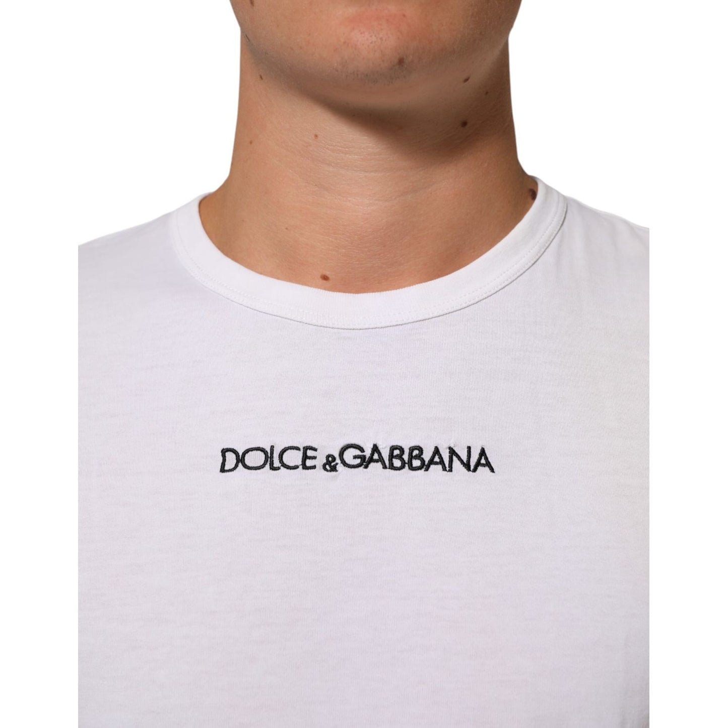 Dolce & Gabbana White Logo Print Cotton Crew Neck Men T-shirt Dolce & Gabbana
