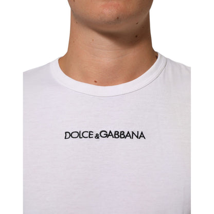Dolce & Gabbana White Logo Print Cotton Crew Neck Men T-shirt Dolce & Gabbana