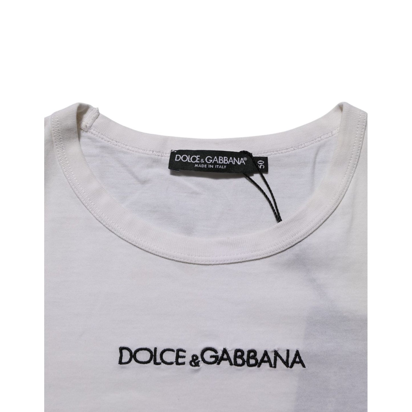 Dolce & Gabbana White Logo Print Cotton Crew Neck Men T-shirt Dolce & Gabbana
