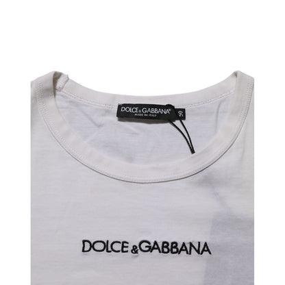 Dolce & Gabbana White Logo Print Cotton Crew Neck Men T-shirt Dolce & Gabbana