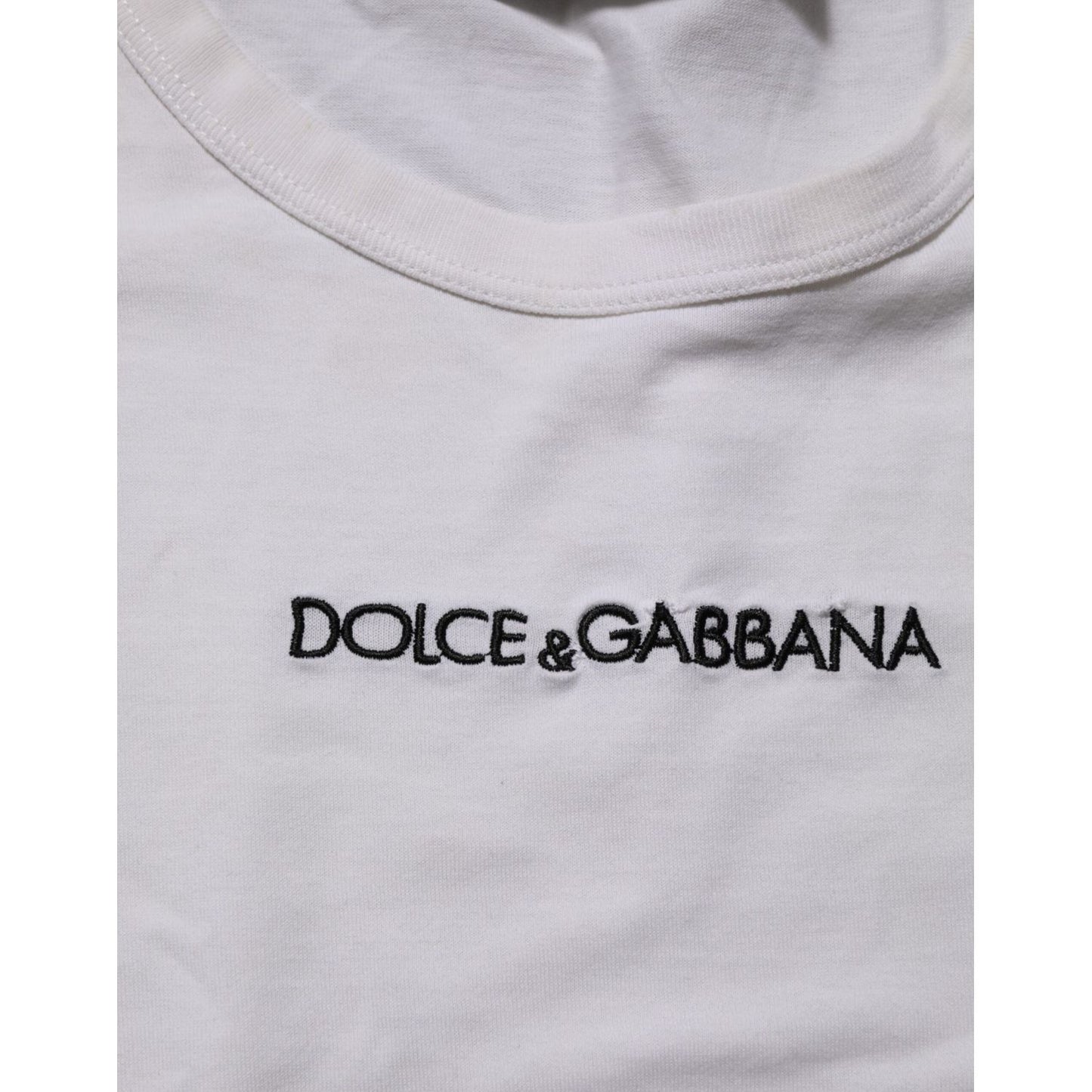 Dolce & Gabbana White Logo Print Cotton Crew Neck Men T-shirt Dolce & Gabbana