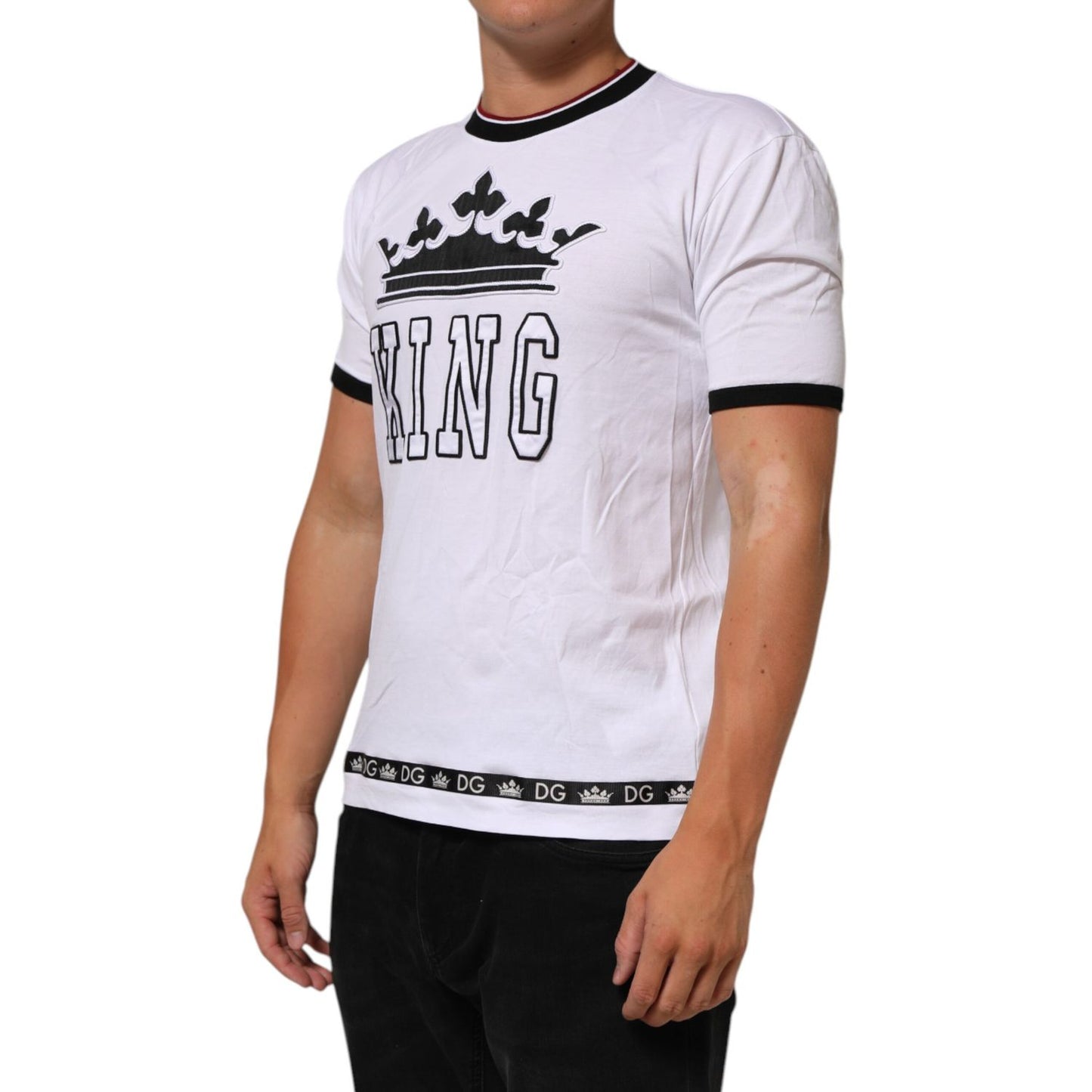 Dolce & Gabbana White Cotton Crown King Embroidery T-shirt Dolce & Gabbana