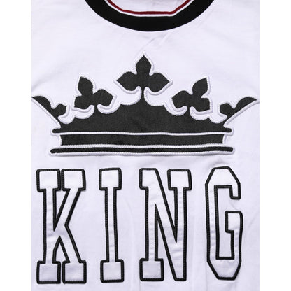 Dolce & Gabbana White Cotton Crown King Embroidery T-shirt Dolce & Gabbana