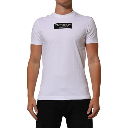 Dolce & Gabbana White Cotton Logo Print Crew Neck Men T-shirt Dolce & Gabbana
