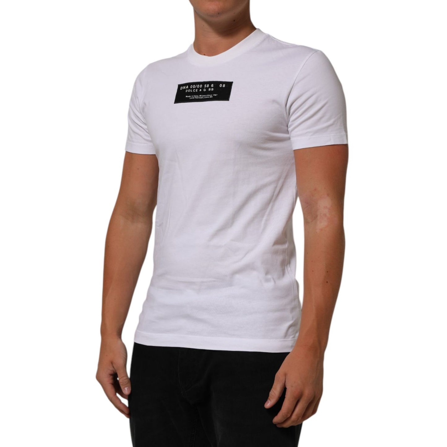 Dolce & Gabbana White Cotton Logo Print Crew Neck Men T-shirt Dolce & Gabbana