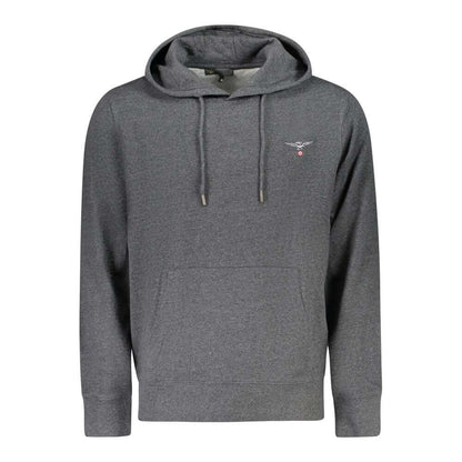Accademia Militare Gray Recycled Cotton Men Sweater with hood and embroidery, made from eco-friendly materials.