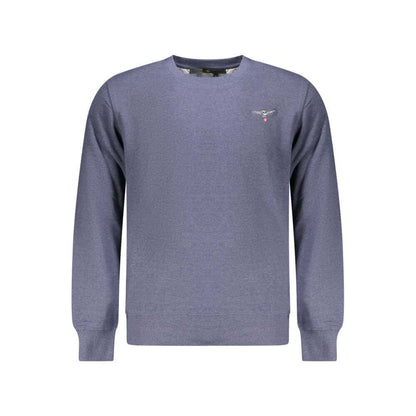 Accademia Militare Blue Cotton Men Sweater, eco-friendly crew-neck with embroidered logo, crafted from recycled materials for sustainable style.