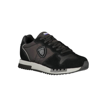 Blauer Black Leather Men Sneaker with contrasting details and Blauer logo, showcasing sporty sophistication and comfort.