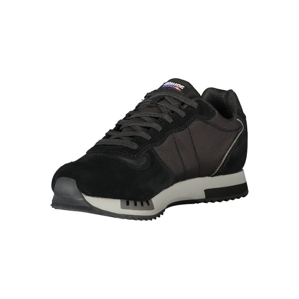 Blauer Black Leather Men Sneaker with sleek black design and contrasting details, featuring a removable footbed for comfort.