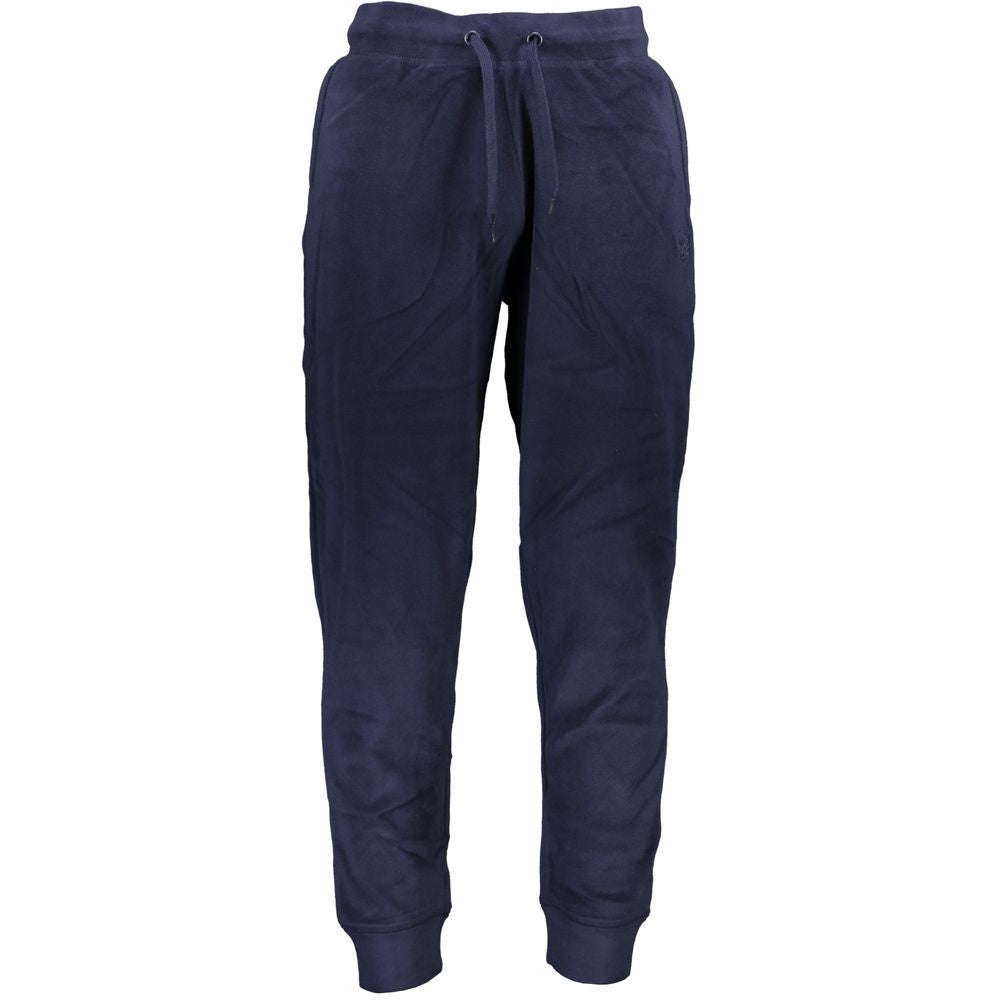 Gianmarco Venturi Blue Polyester Pant with elastic waist, fleece material, two pockets, ankle cuffs, and embroidered logo.