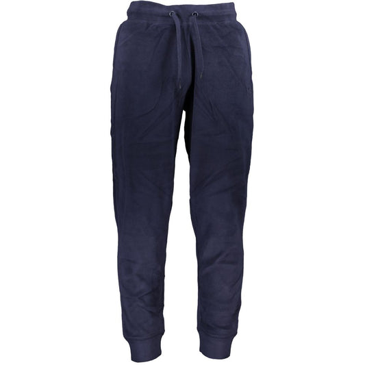 Gianmarco Venturi Blue Polyester Pant with elastic waist, fleece material, two pockets, ankle cuffs, and embroidered logo.