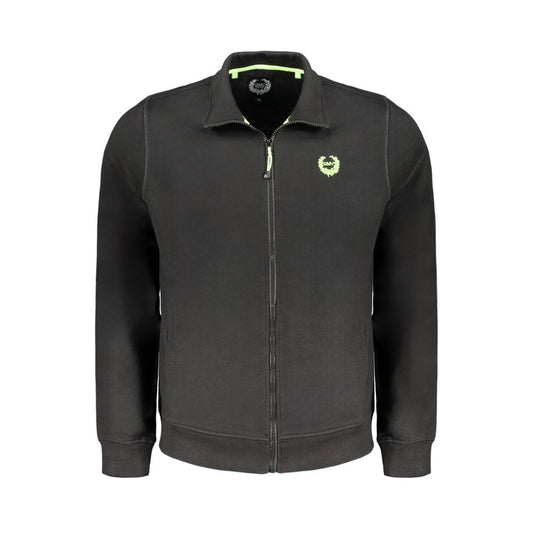 Gianmarco Venturi Black Cotton Sweatshirt with long sleeves, brushed fabric, zipper, two pockets, logo embroidery.