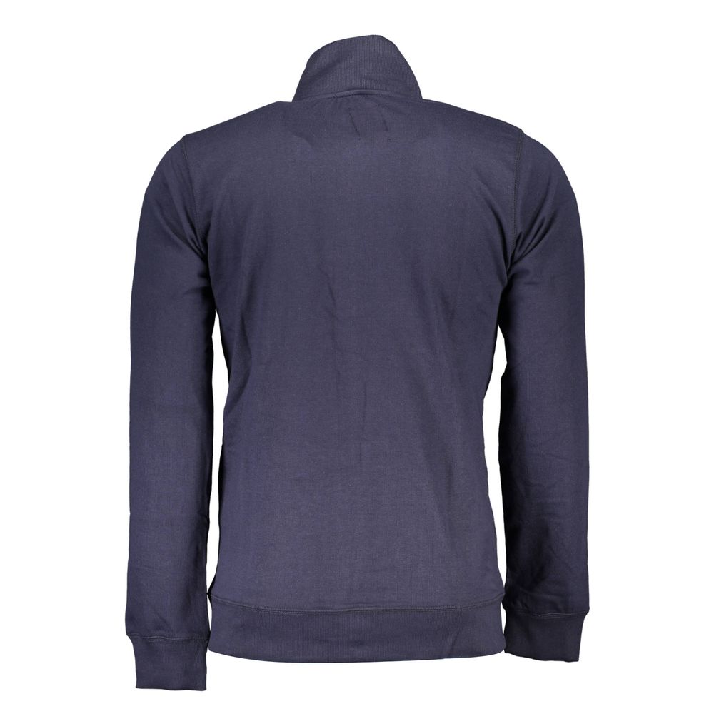 Gianmarco Venturi Blue Cotton Sweatshirt, long-sleeved brushed design with 2 pockets, embroidery, contrasting details, and logo zip.