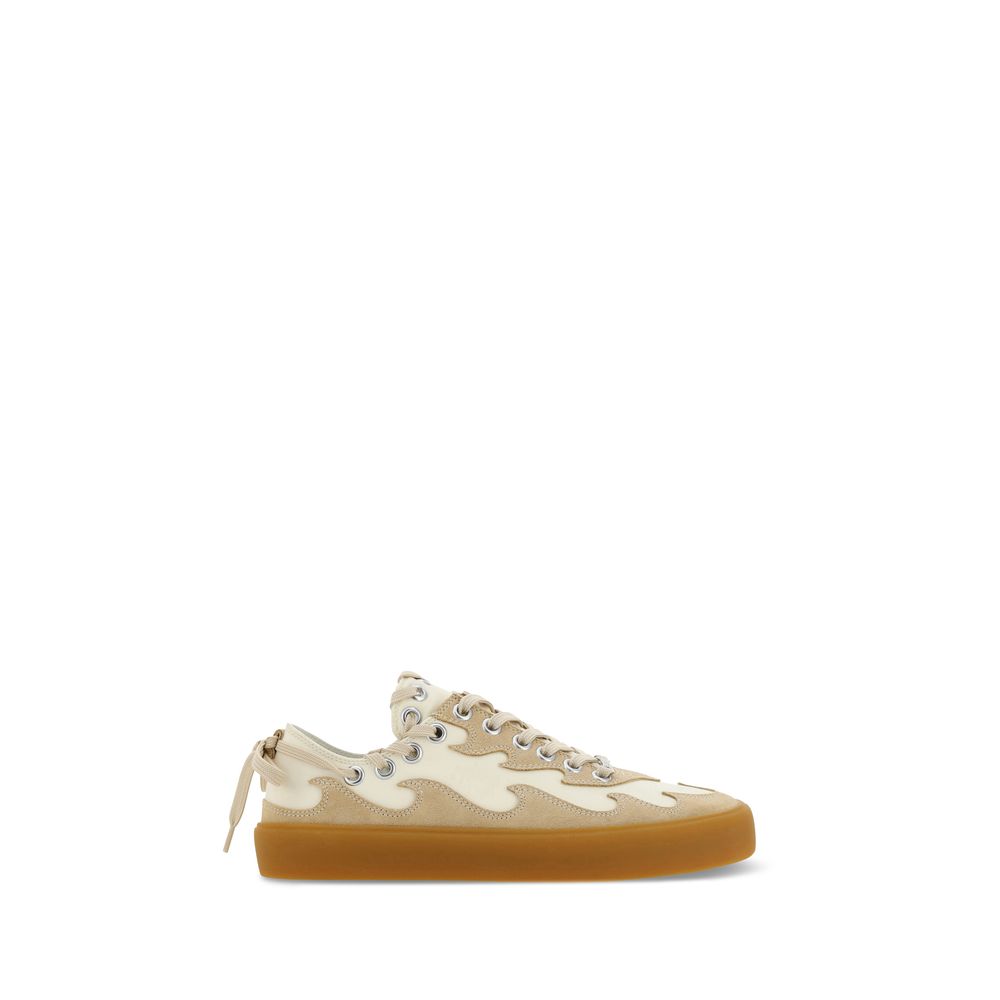 Bluemarble Brown Calf Leather Bos Taurus Low Top Sneakers with suede inserts and lace-up heel detail.