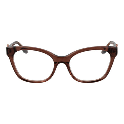 Trussardi Brown Acetate Glasses (Frames) for women, full-rim cat eye style, 54-18-145 size, with demo plastic lenses.