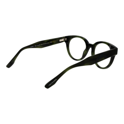 Trussardi Green Acetate Glasses (Frames) in side view, featuring full-rim browline style with spring hinge and demo lenses.