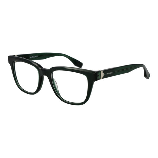 Trussardi Green Acetate Glasses (Frames) for Men, Full-Rim Rectangle Style, Spring Hinge, Branded Case Included